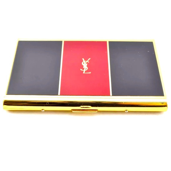 YSL Black card holder case Compact Yves Saint Laurent YSL Card Gold Red Black - Picture 1 of 7